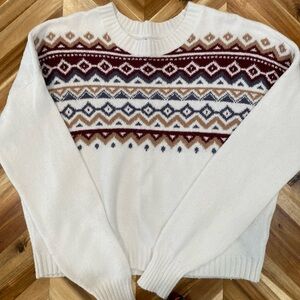 Hollister Women's Geometric Sweater - Cream, Brown, Red